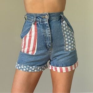 High Waisted Denim Shorts, size xsmall - Fourth of July Wear with American Flag